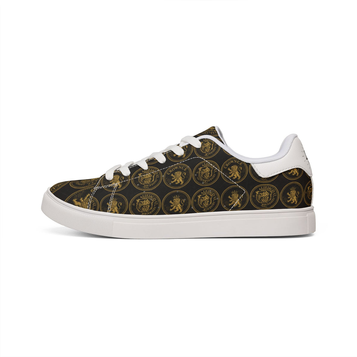 Low-Top Leather Sneakers — Vintage Medallion Patterned Men’s Casual Shoes