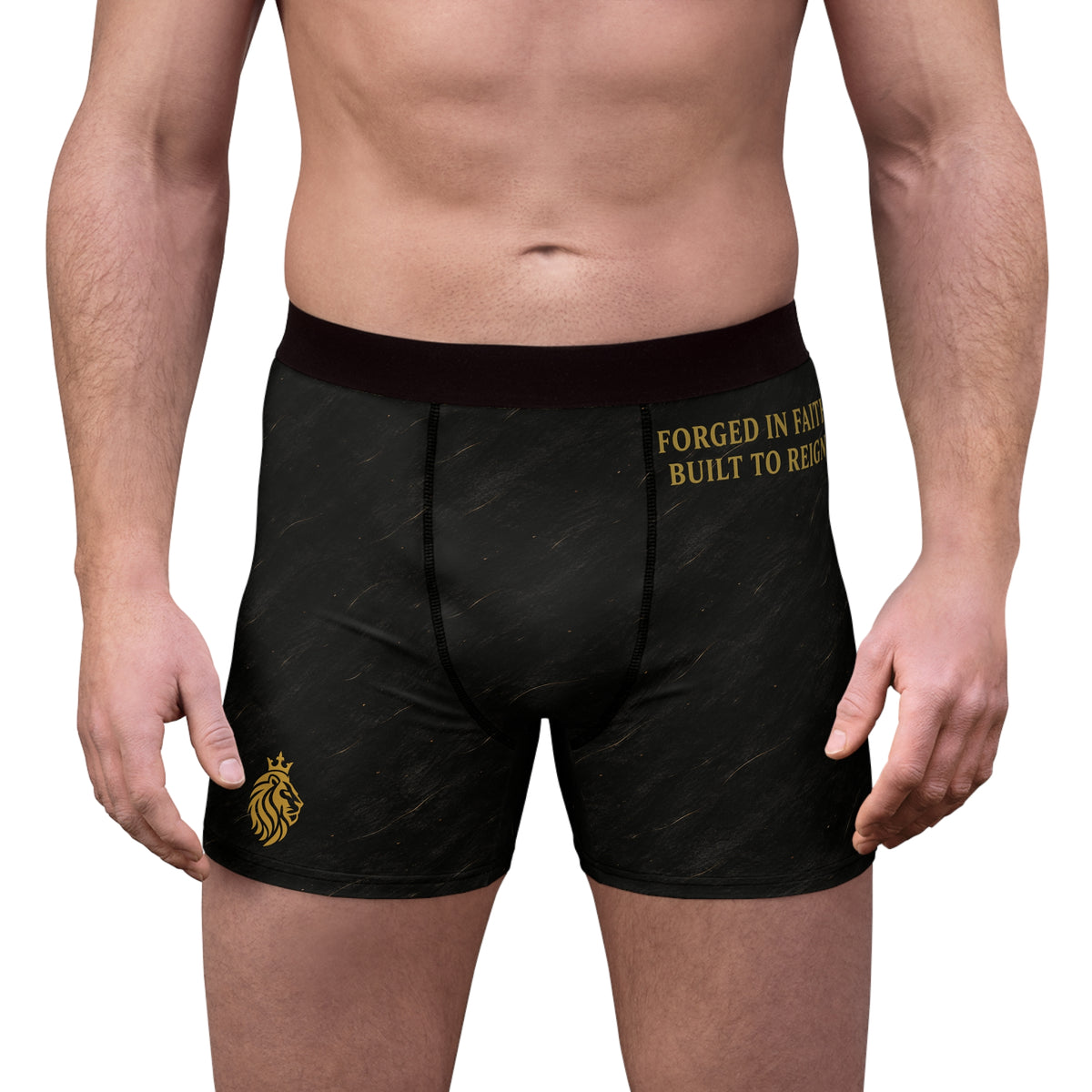 Men's Boxer Briefs — 'Forged in Faith, Built to Reign' Black Athletic Underwear LegacyForged™