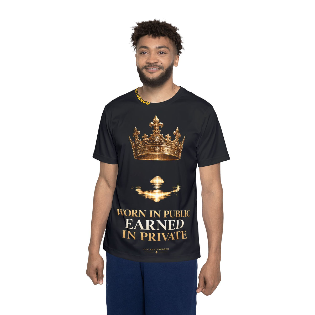 Motivational Crown Sports Jersey — "Worn in Public, Earned in Private"