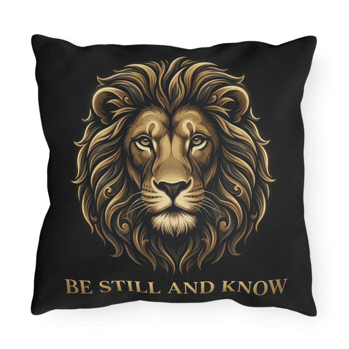 Be Still and Know Lion Outdoor Pillow — Inspirational Garden Cushion
