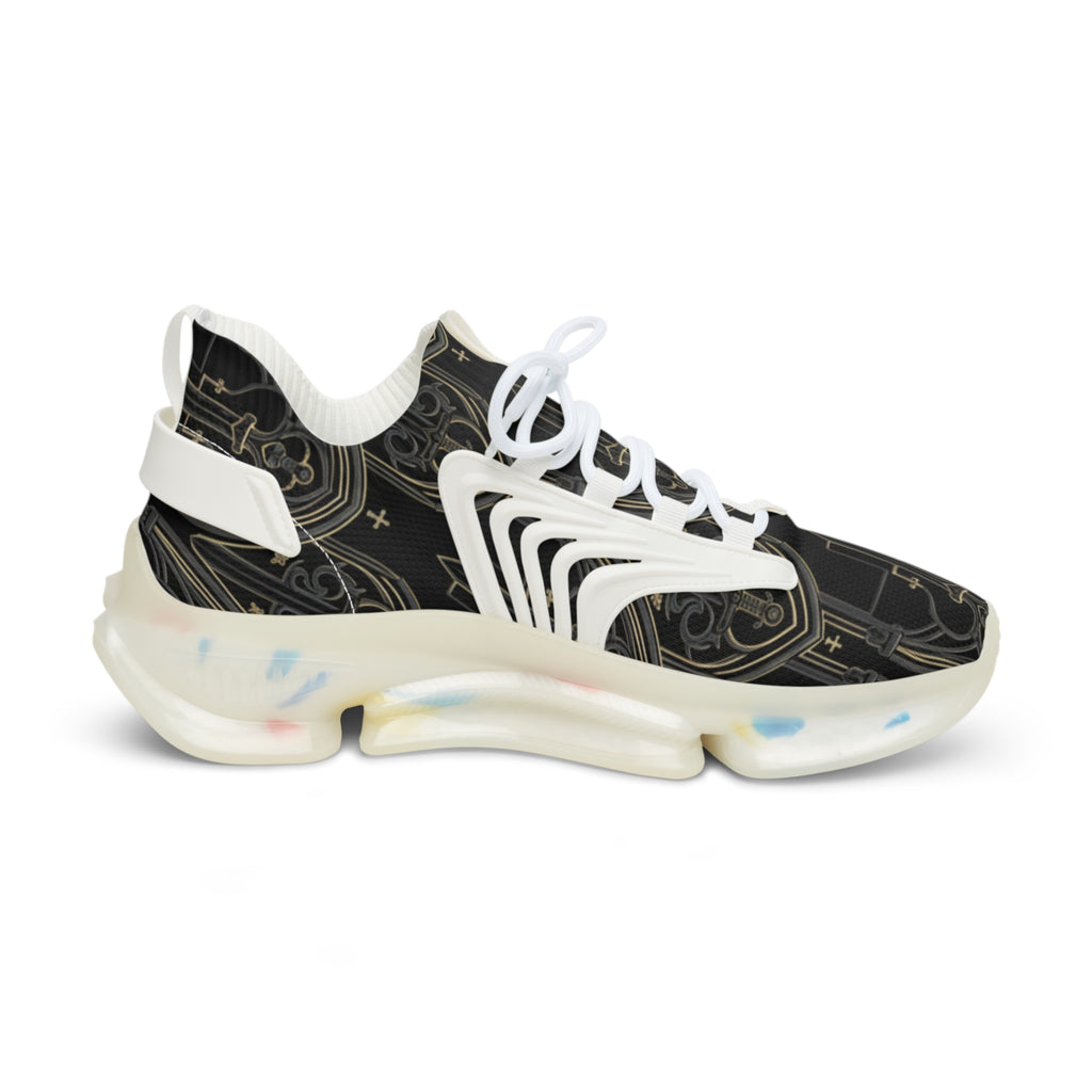Men’s Athletic Sneakers — Black Gothic Sword Pattern Mesh Trainers