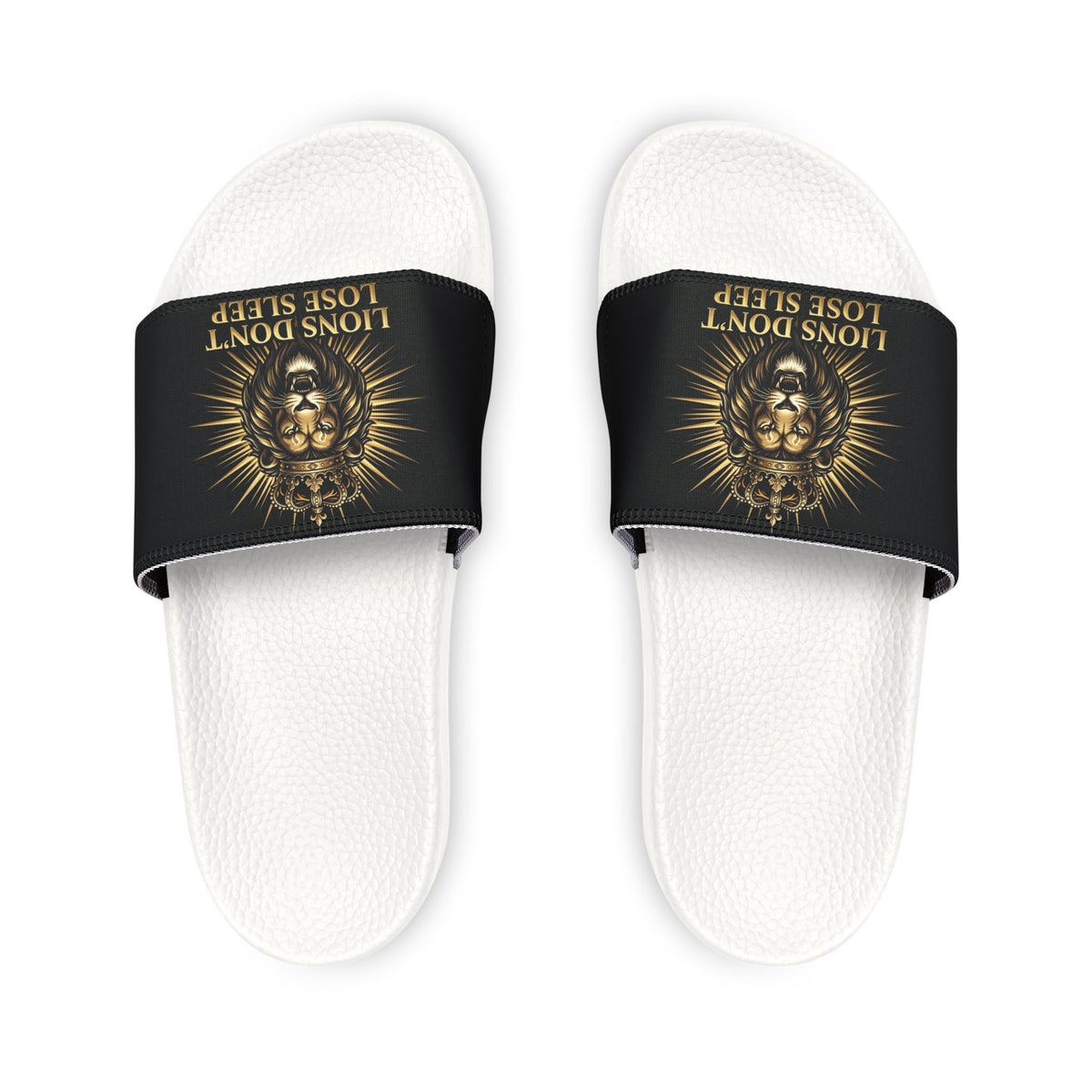 Lion Graphic Slide Sandals — "Lions Don't Lose Sleep" Removable Strap Slides