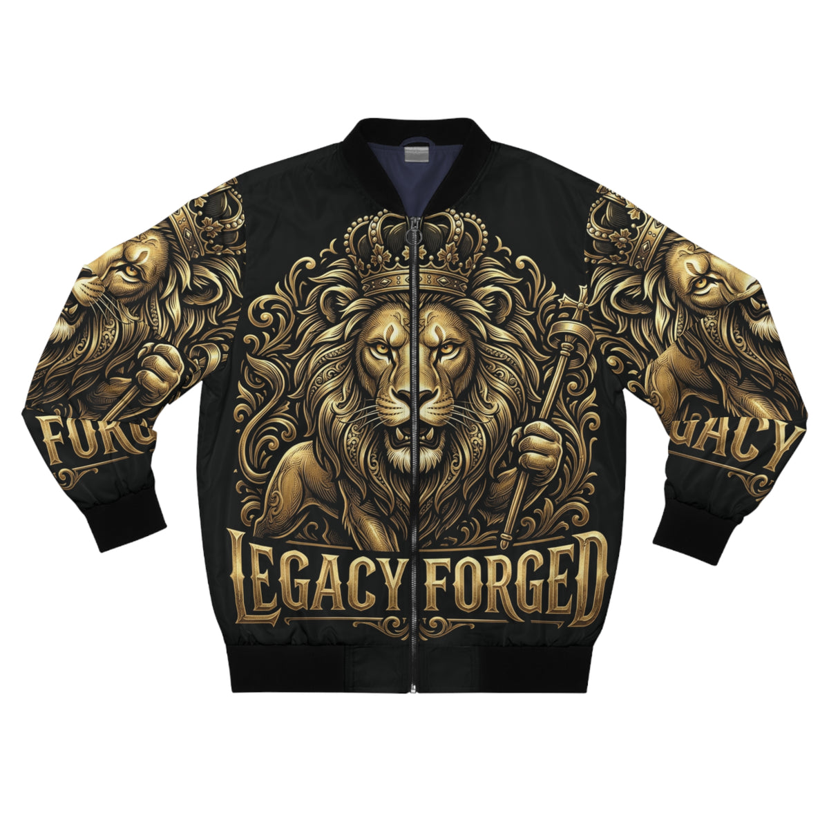 Legacy Forged Lion Bomber Jacket — Regal Gold Crest Streetwear LegacyForged™