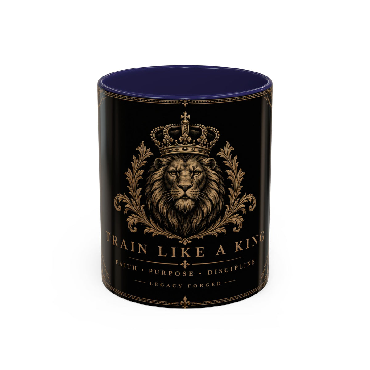 Train Like a King Coffee Mug — Lion Crown Motivational Black Tea Mug (11/15oz)