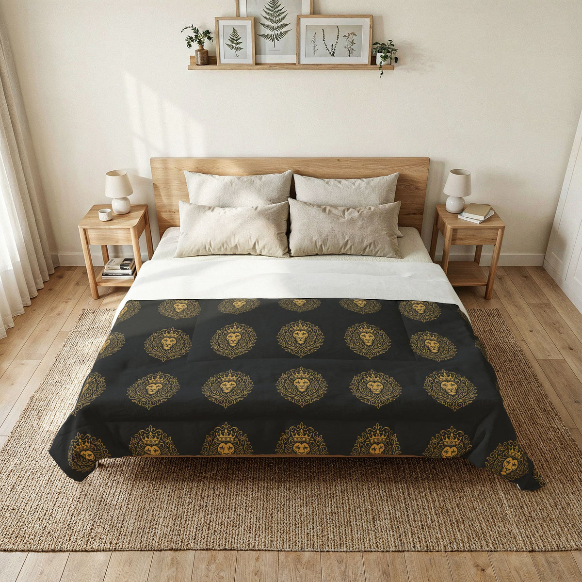 Regal Lion Medallion Cotton Comforter - Dark Gold Patterned Bedding