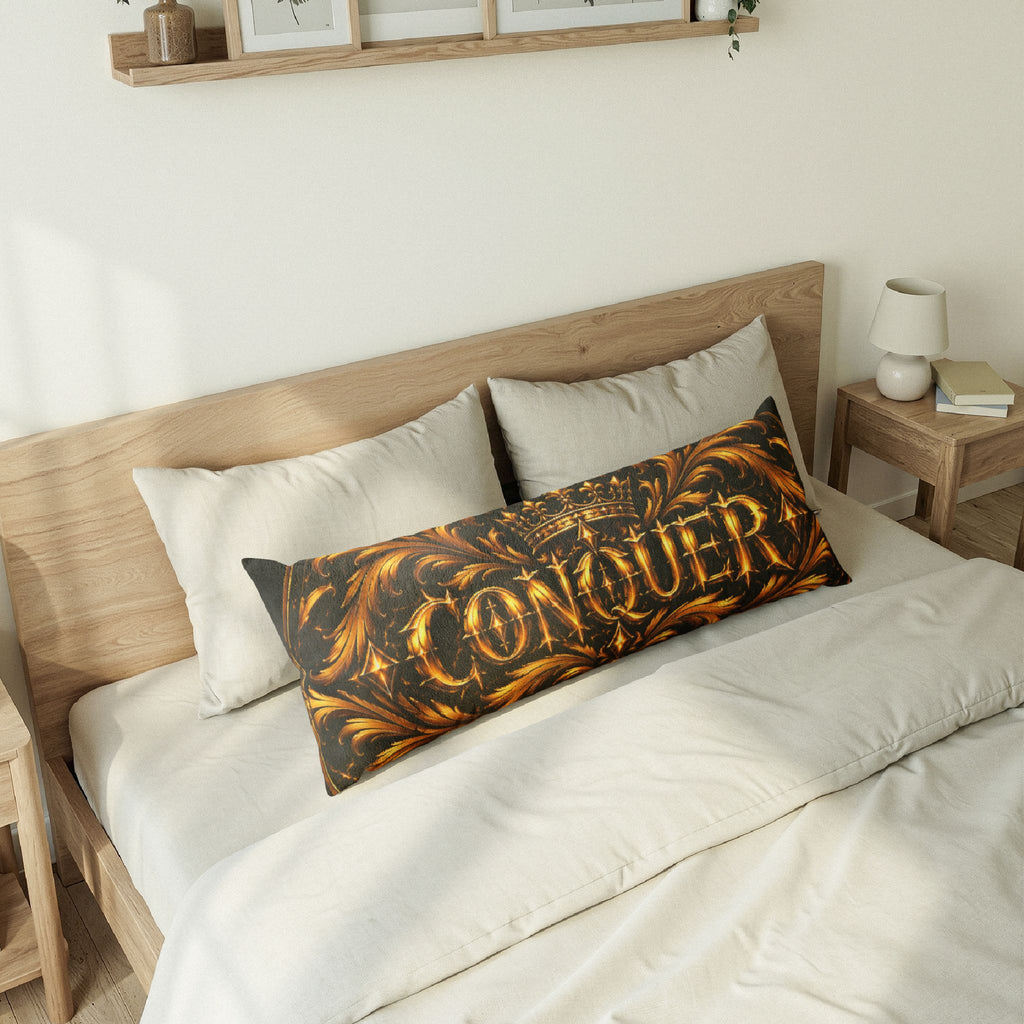 Conqueror Body Pillow – Regal Black and Gold Crown Design