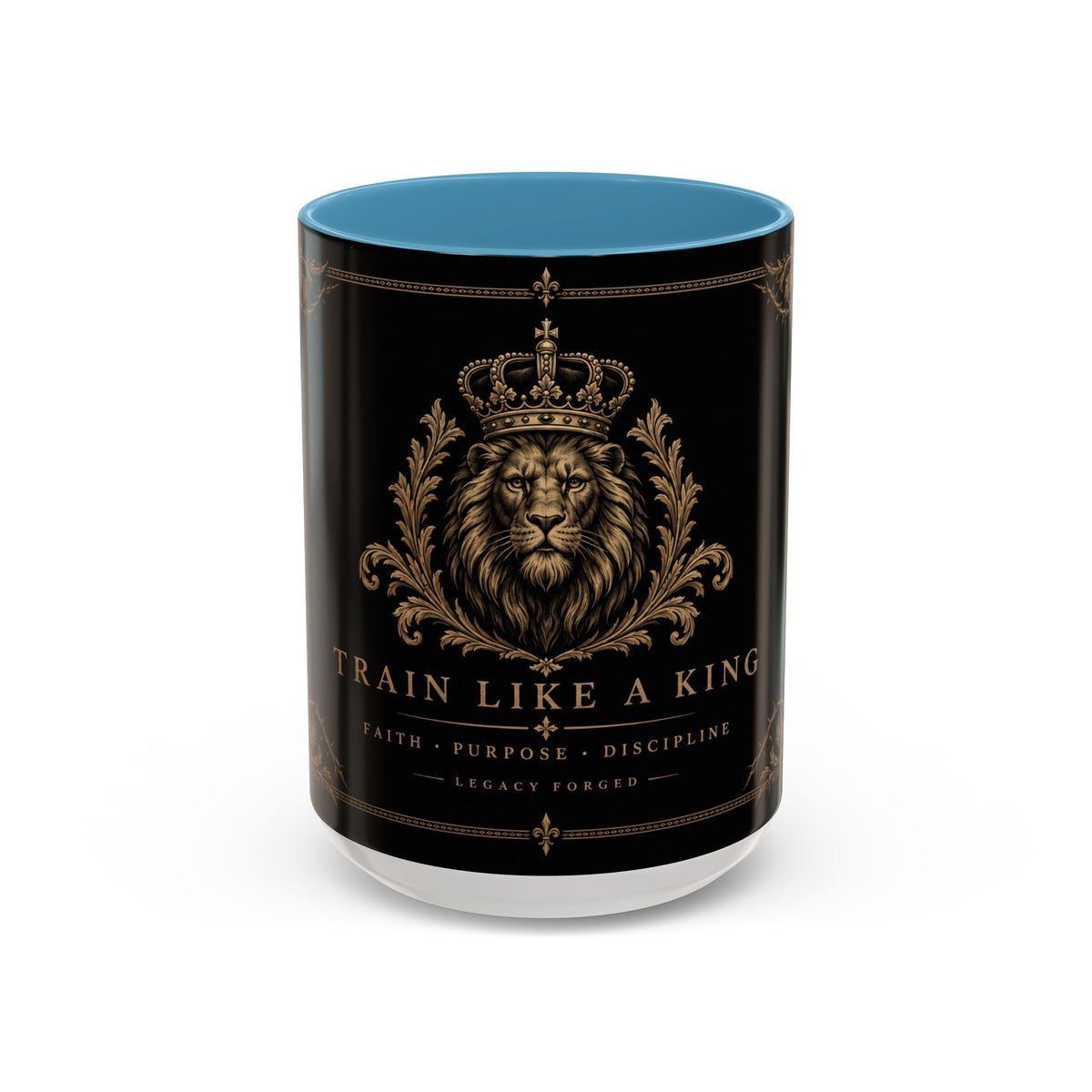 Train Like a King Coffee Mug — Lion Crown Motivational Black Tea Mug (11/15oz)