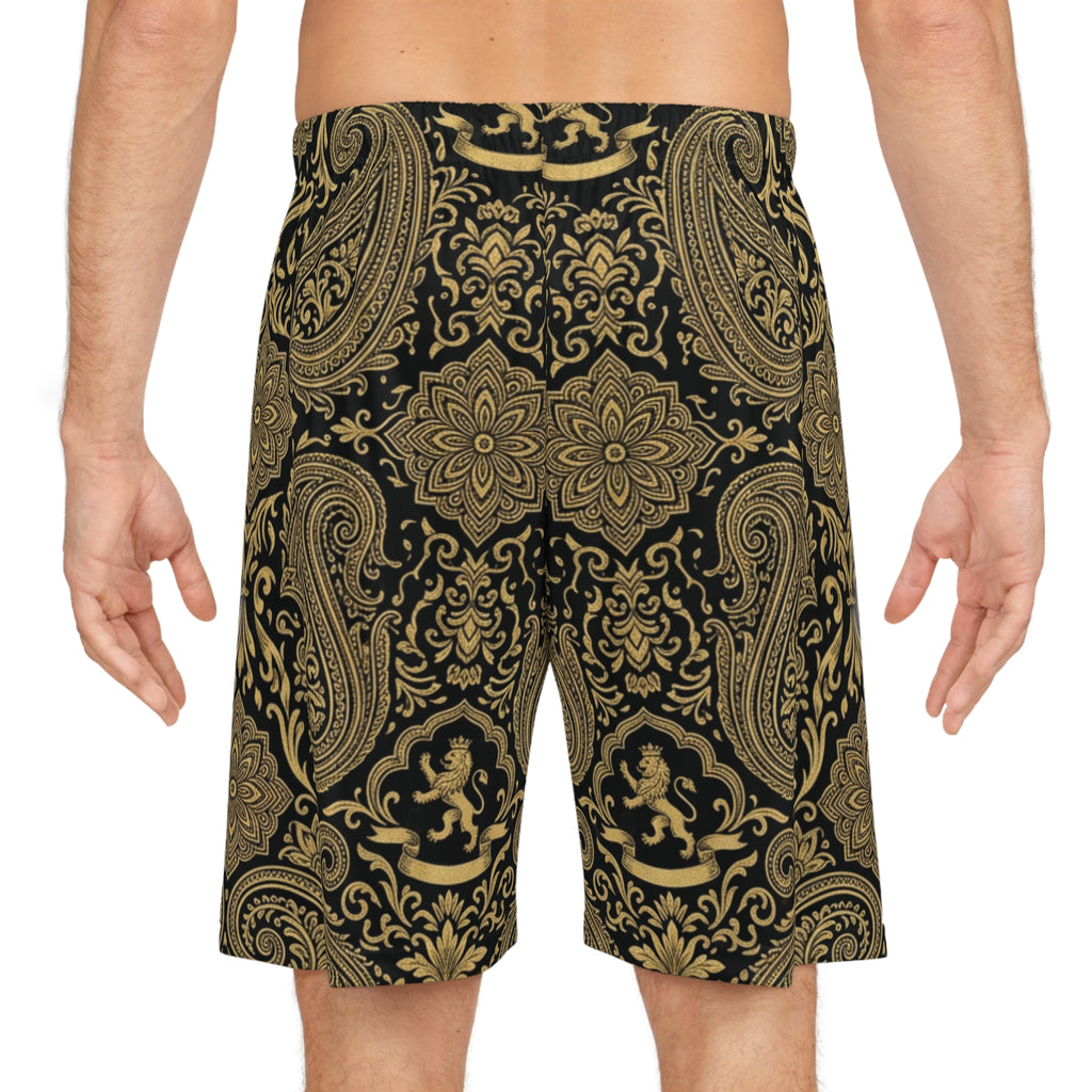 Gold Paisley Basketball Shorts — All-Over Print Athletic Streetwear