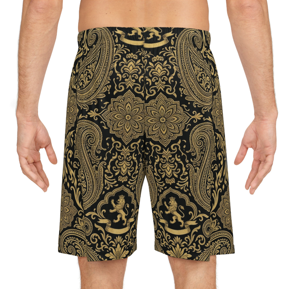 Gold Paisley Basketball Shorts — All-Over Print Athletic Streetwear