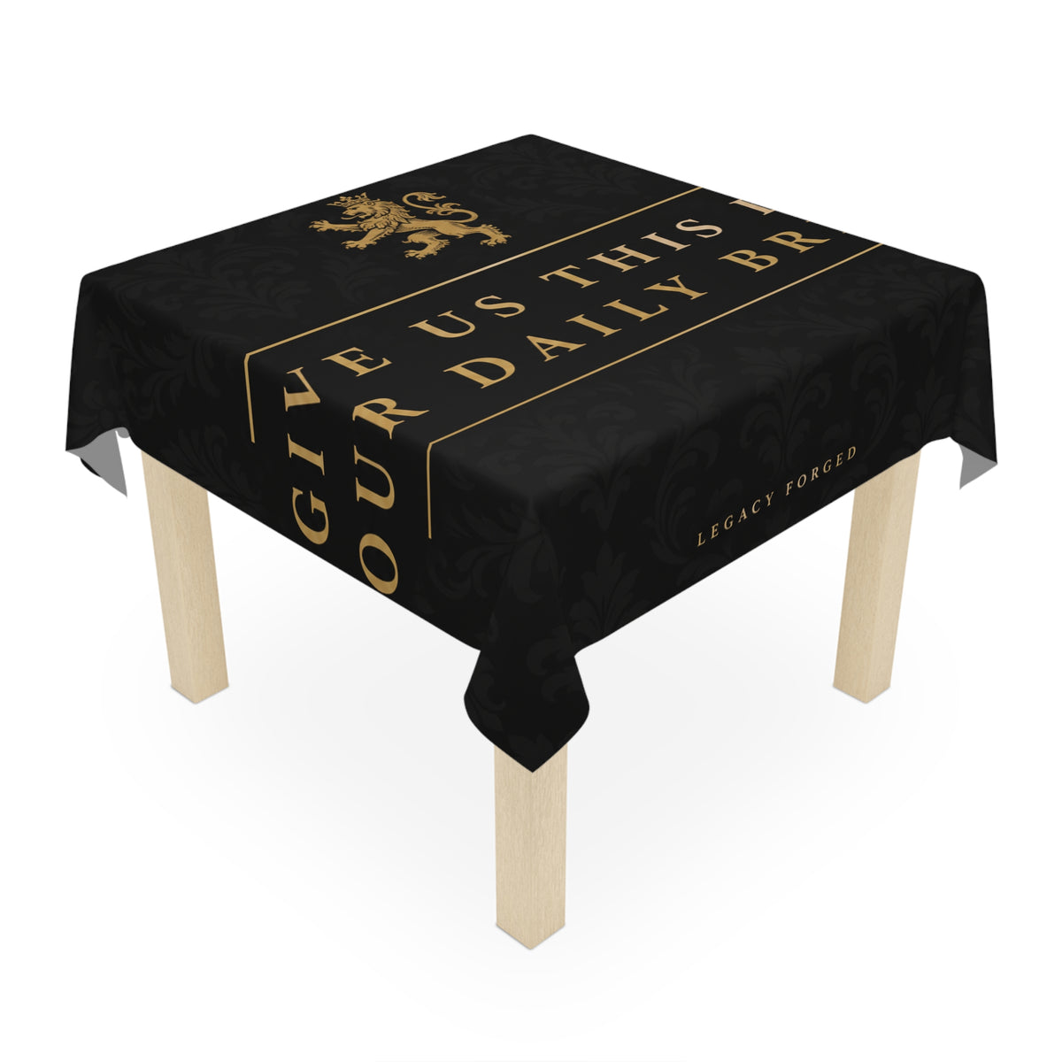 Give Us This Day Our Daily Bread Tablecloth — Elegant Black & Gold Religious Dining Table Cover LegacyForged™