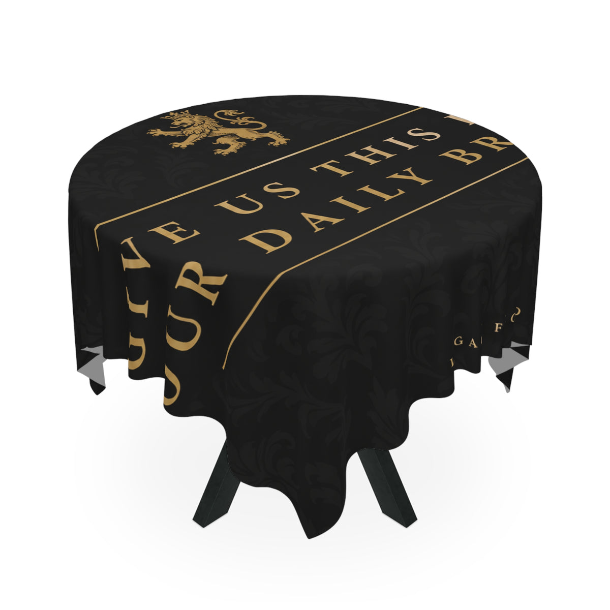 Give Us This Day Our Daily Bread Tablecloth — Elegant Black & Gold Religious Dining Table Cover LegacyForged™