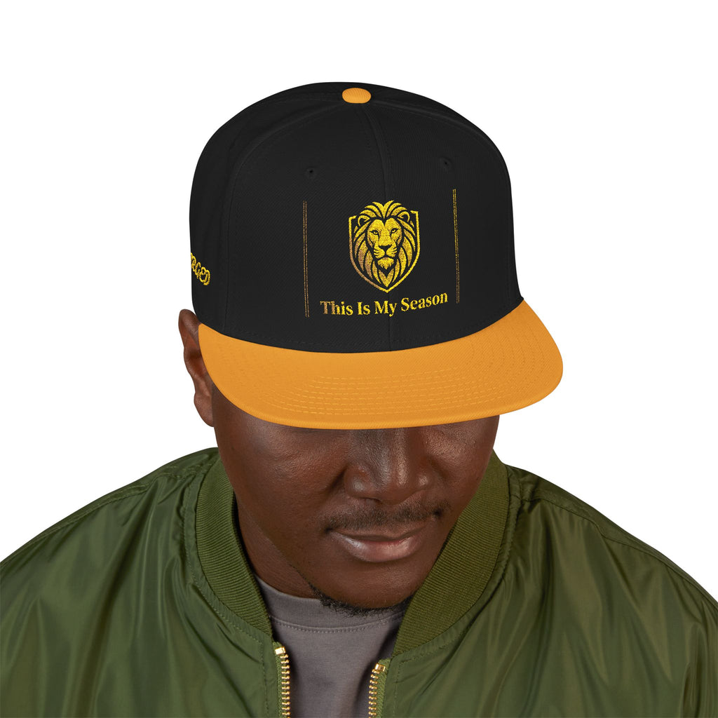 Gold Embroidered Crest Snapback Hat – Vintage Shield Logo Cap