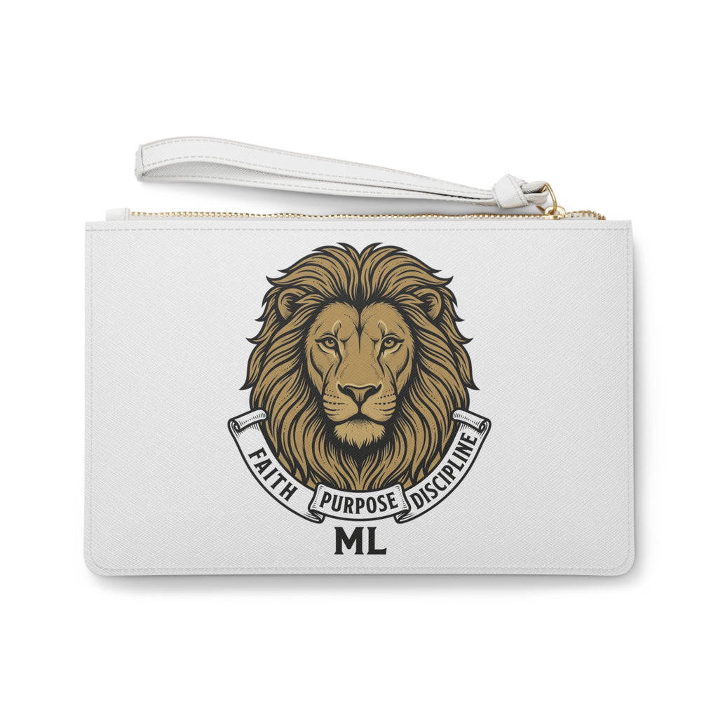 Lion Crest Clutch — "Faith Purpose Discipline" Personalized Wristlet