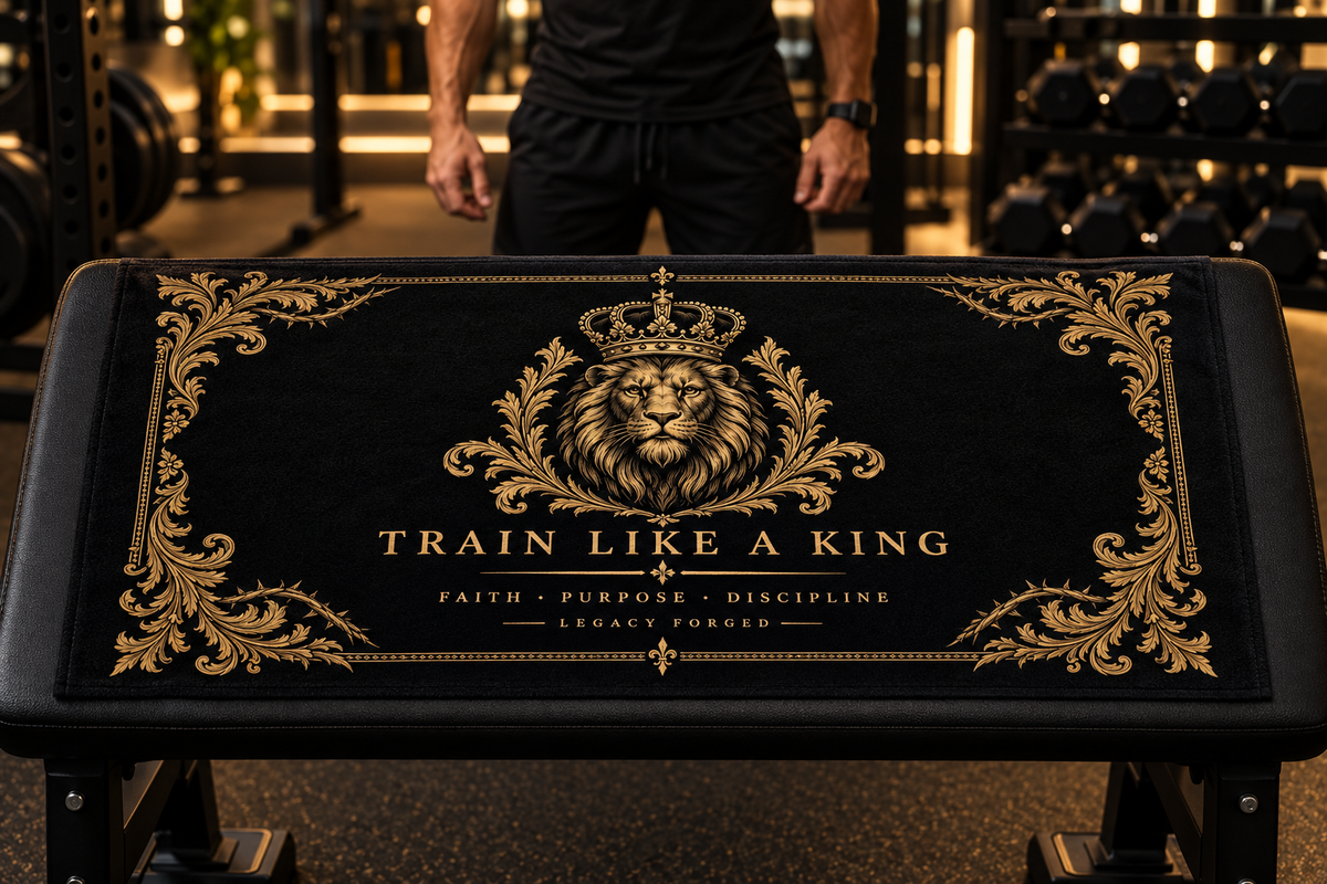 Beach Towel — "Train Like a King" Lion Crown Fitness Beach Towel LegacyForged™