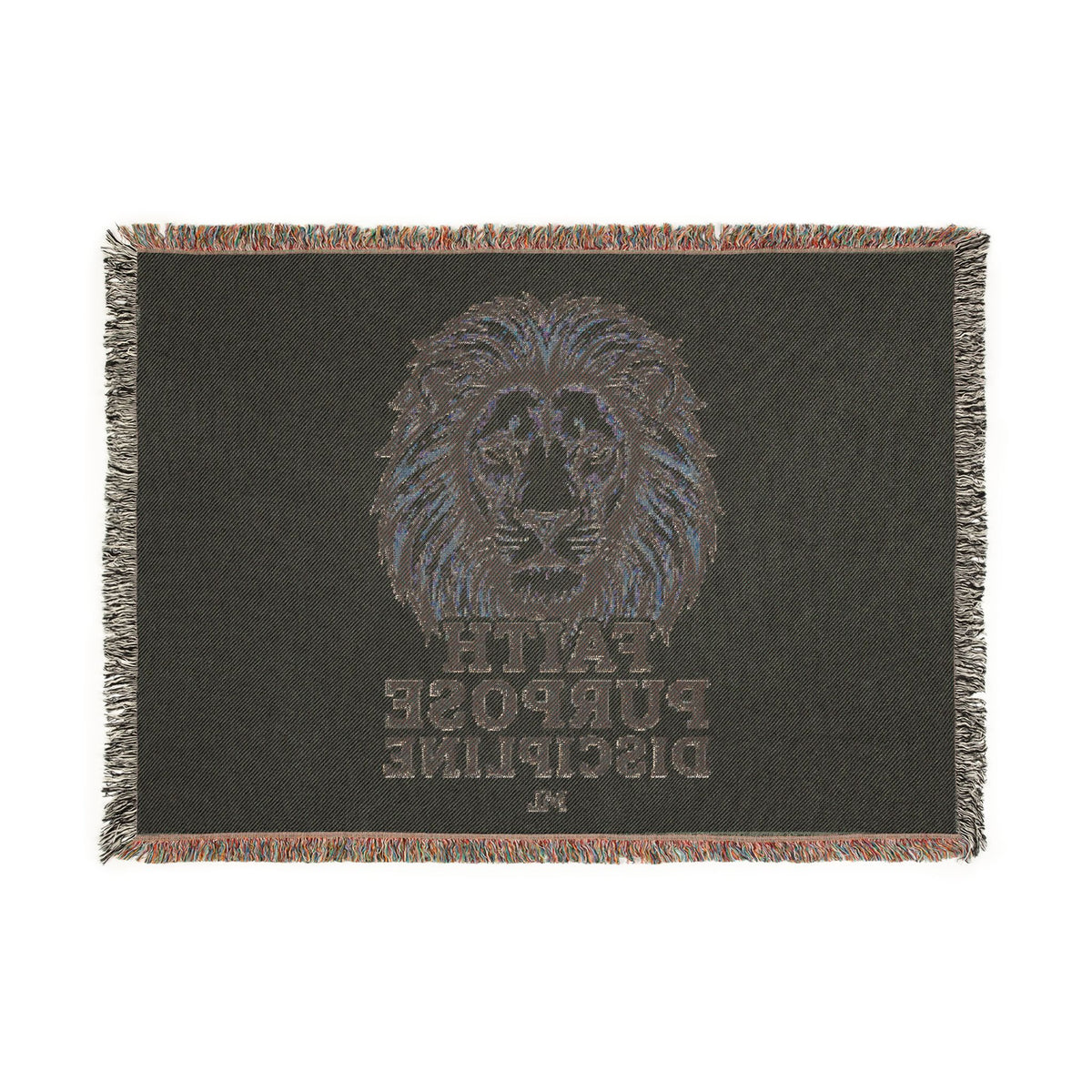 Faith Purpose Discipline Lion Woven Blanket — Inspirational Throw for Home & Church