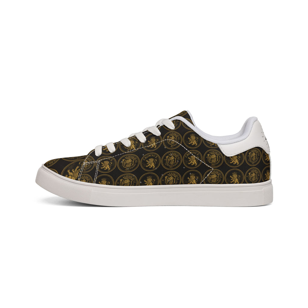 Low-Top Leather Sneakers — Vintage Medallion Patterned Men’s Casual Shoes
