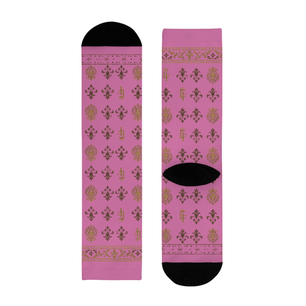 Pink Gold Damask Crew Socks — Floral Vintage Pattern Sublimation LegacyForged™