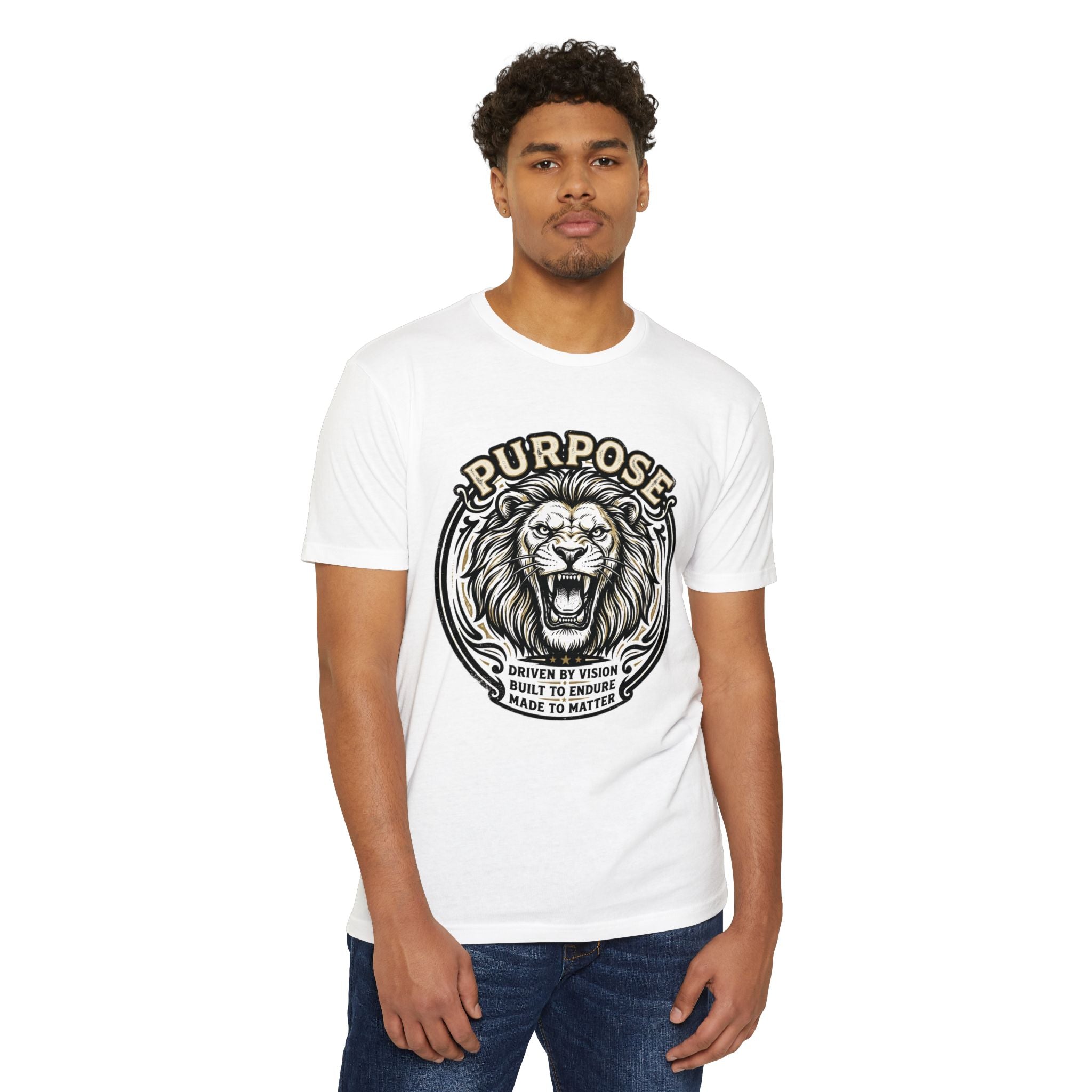 Purpose Lion T-Shirt — Bold Roaring Graphic Tee with 'Purpose' Motto