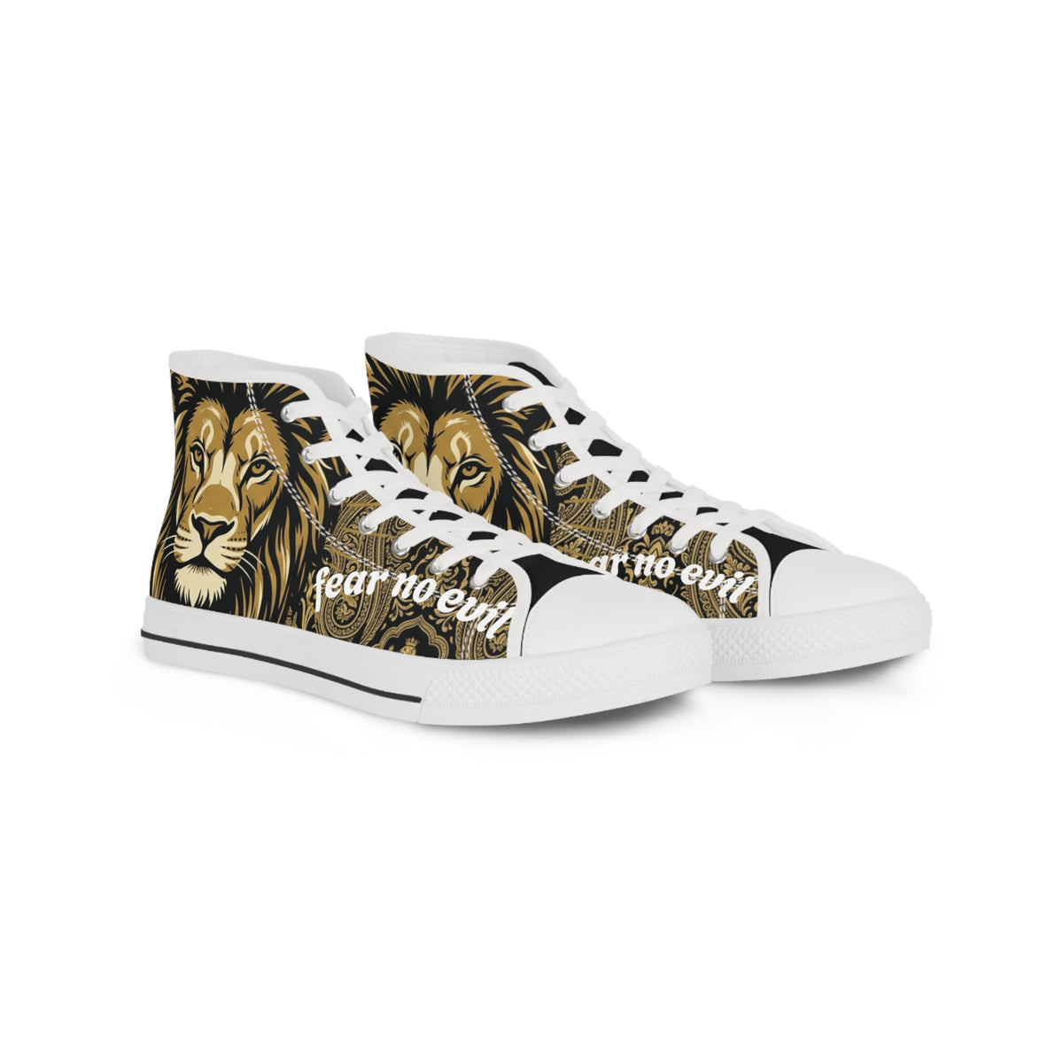 Lion Graphic High-Top Sneakers — "Fear No Evil" Statement Shoes