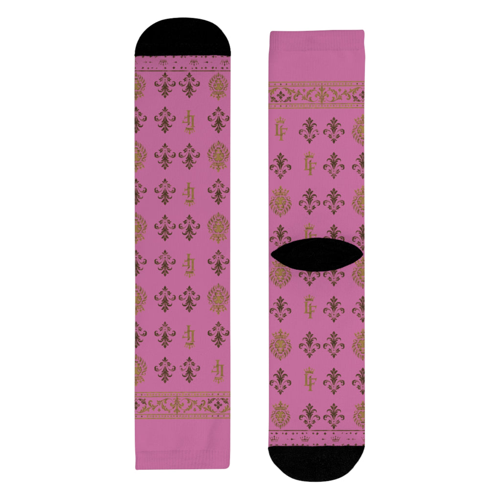 Pink Gold Damask Crew Socks — Floral Vintage Pattern Sublimation LegacyForged™
