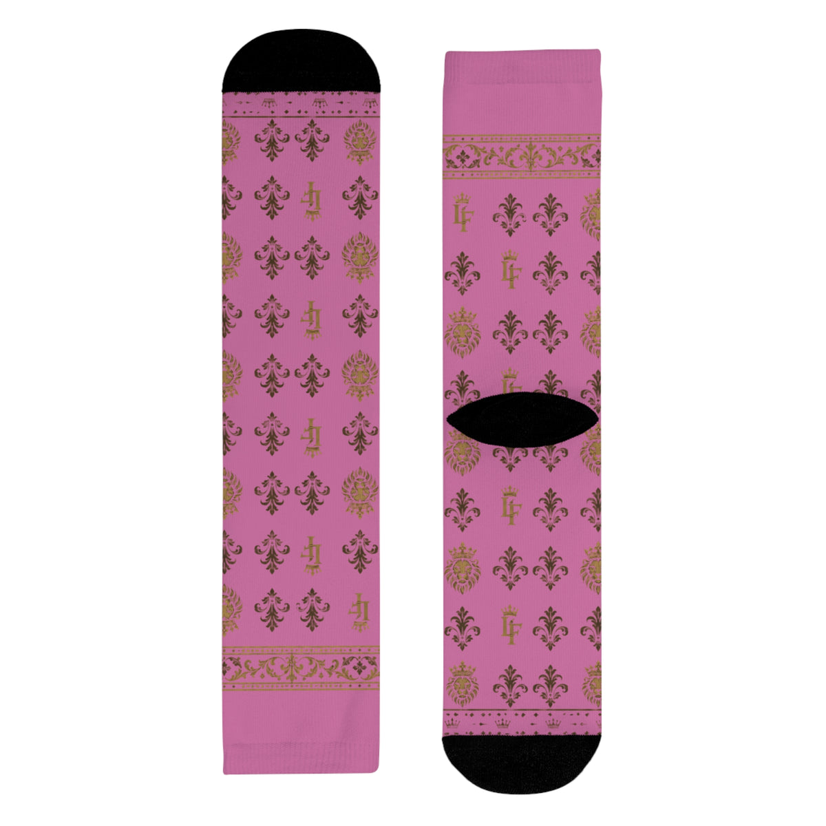 Pink Gold Damask Crew Socks — Floral Vintage Pattern Sublimation LegacyForged™