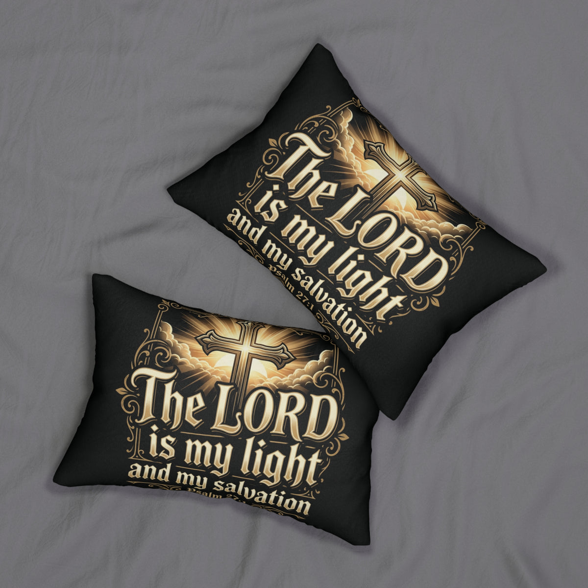 Christian Lumbar Pillow – "The Lord is My Light and My Salvation" Decorative Accent