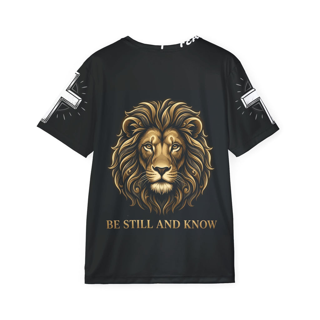 Lion Graphic Jersey — "Be Still and Know" Men's Sports Shirt