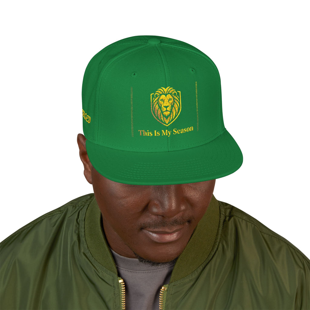 Gold Embroidered Crest Snapback Hat – Vintage Shield Logo Cap