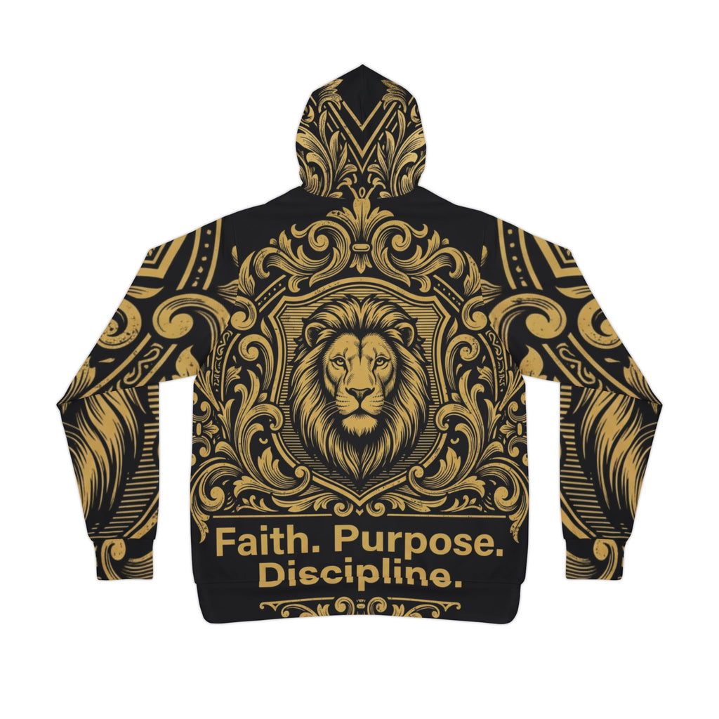 Lion Crest Hoodie — Faith. Purpose. Discipline. Athletic Hooded Sweatshirt
