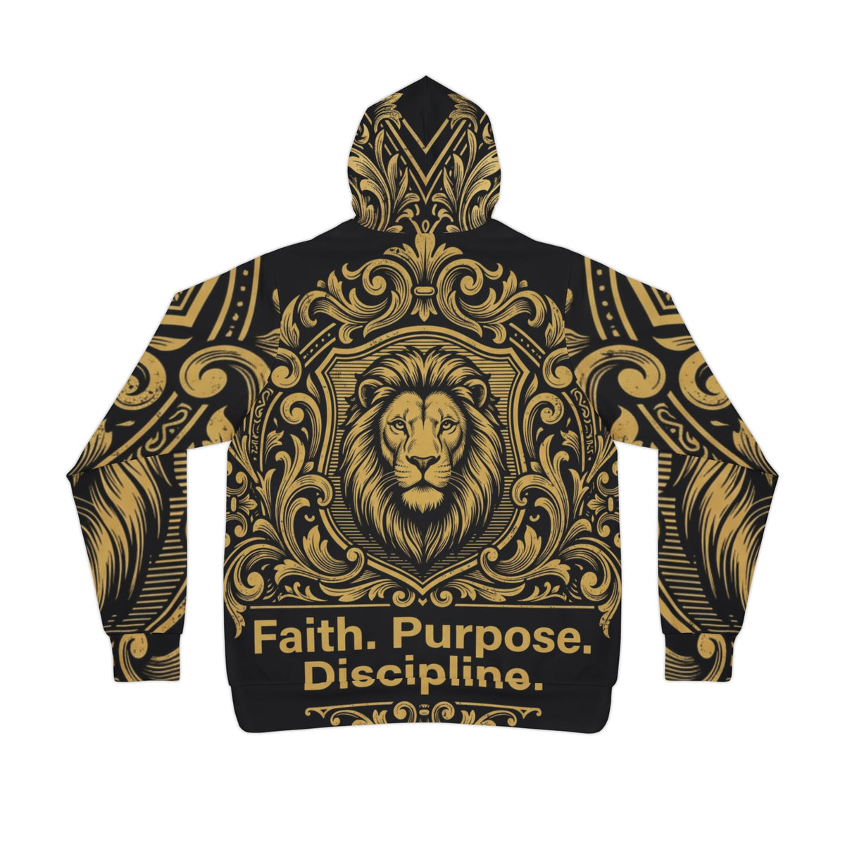 Lion Crest Hoodie — Faith. Purpose. Discipline. Athletic Hooded Sweatshirt