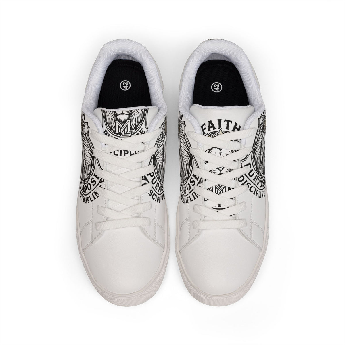 Men's Leather Sneakers — Lion Crest 'Faith, Purpose, Discipline' Low-Top