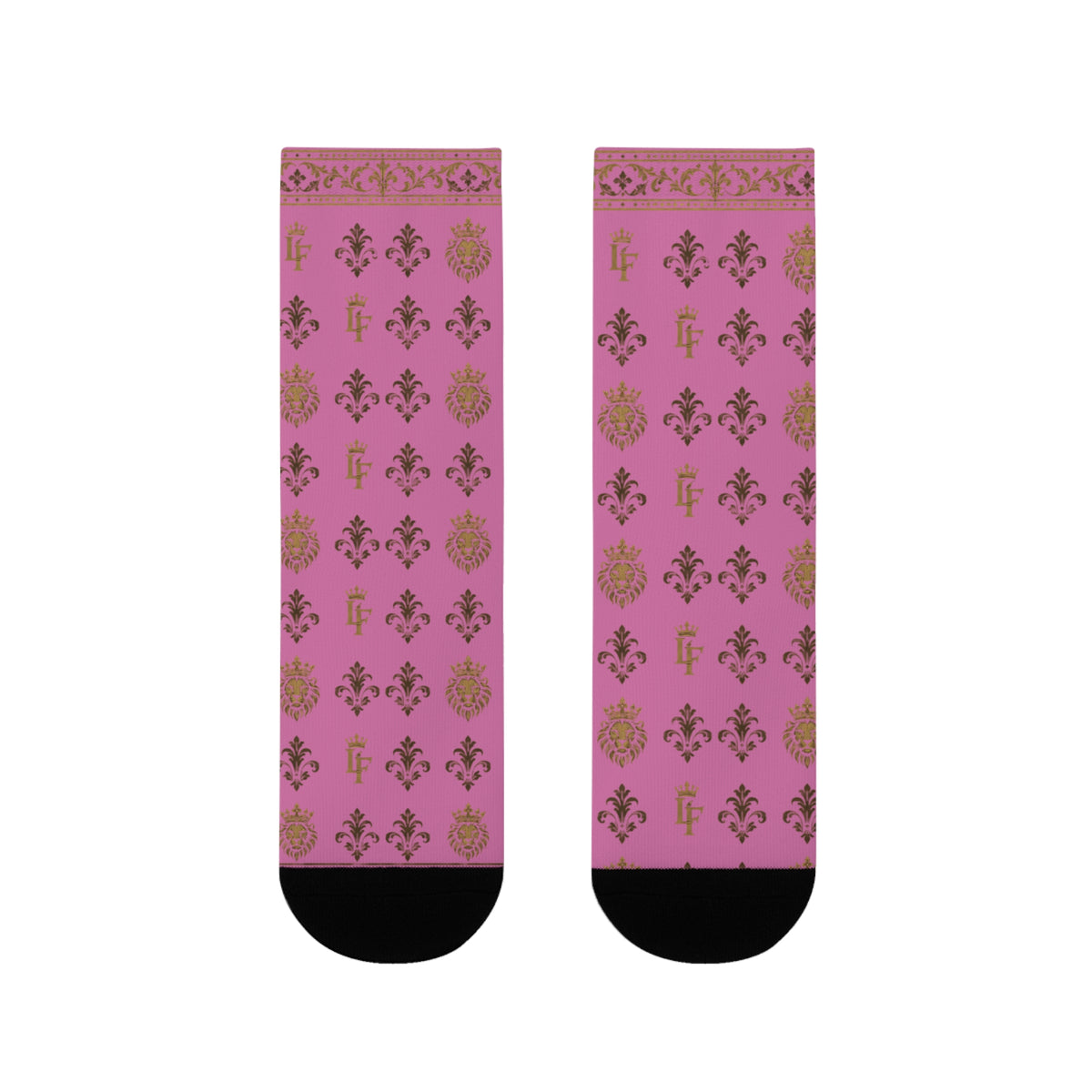 Pink Gold Damask Crew Socks — Floral Vintage Pattern Sublimation LegacyForged™