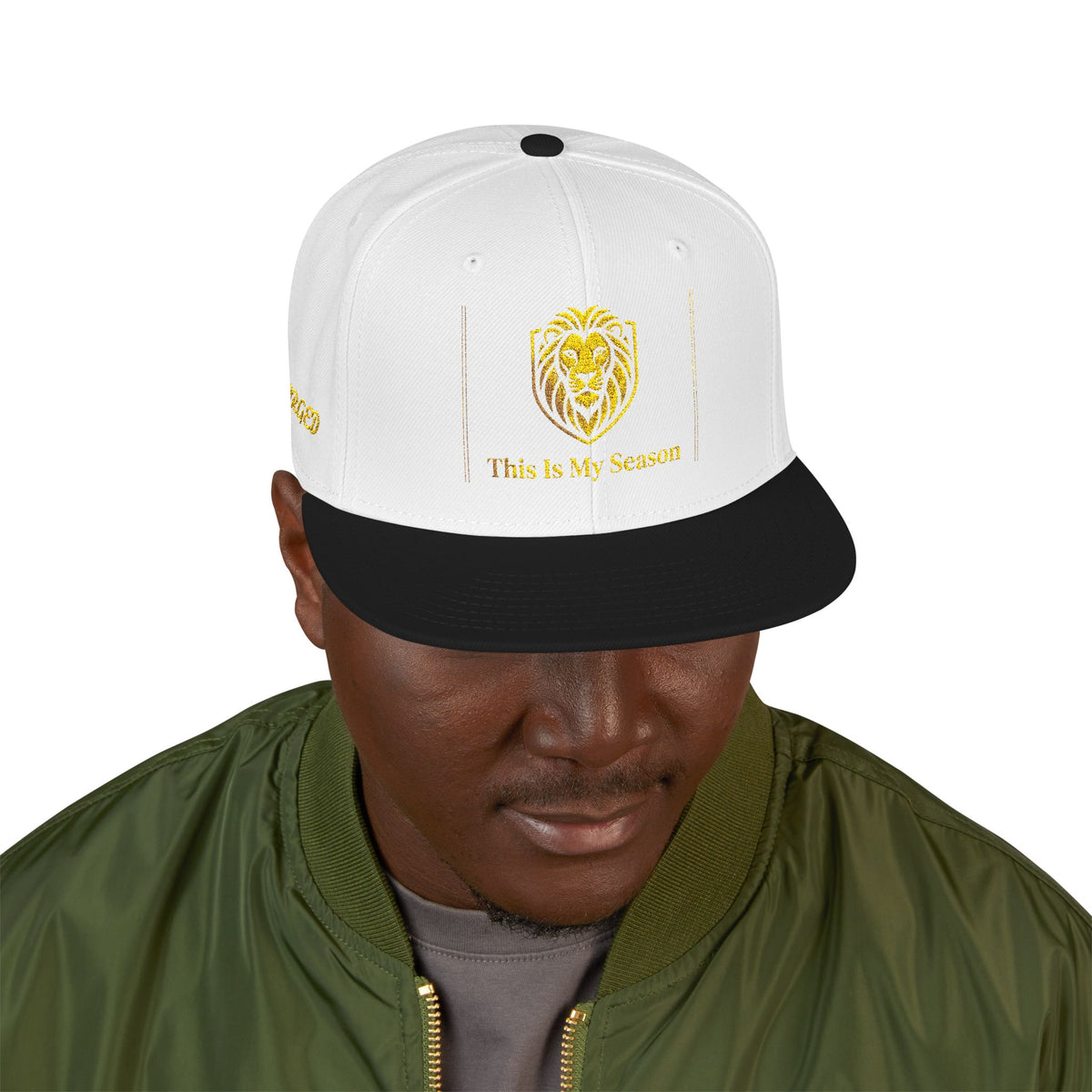 Gold Embroidered Crest Snapback Hat – Vintage Shield Logo Cap