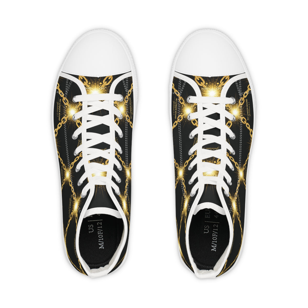 Gold Chain Pattern High Top Sneakers — Men's Black & Metallic Streetwear