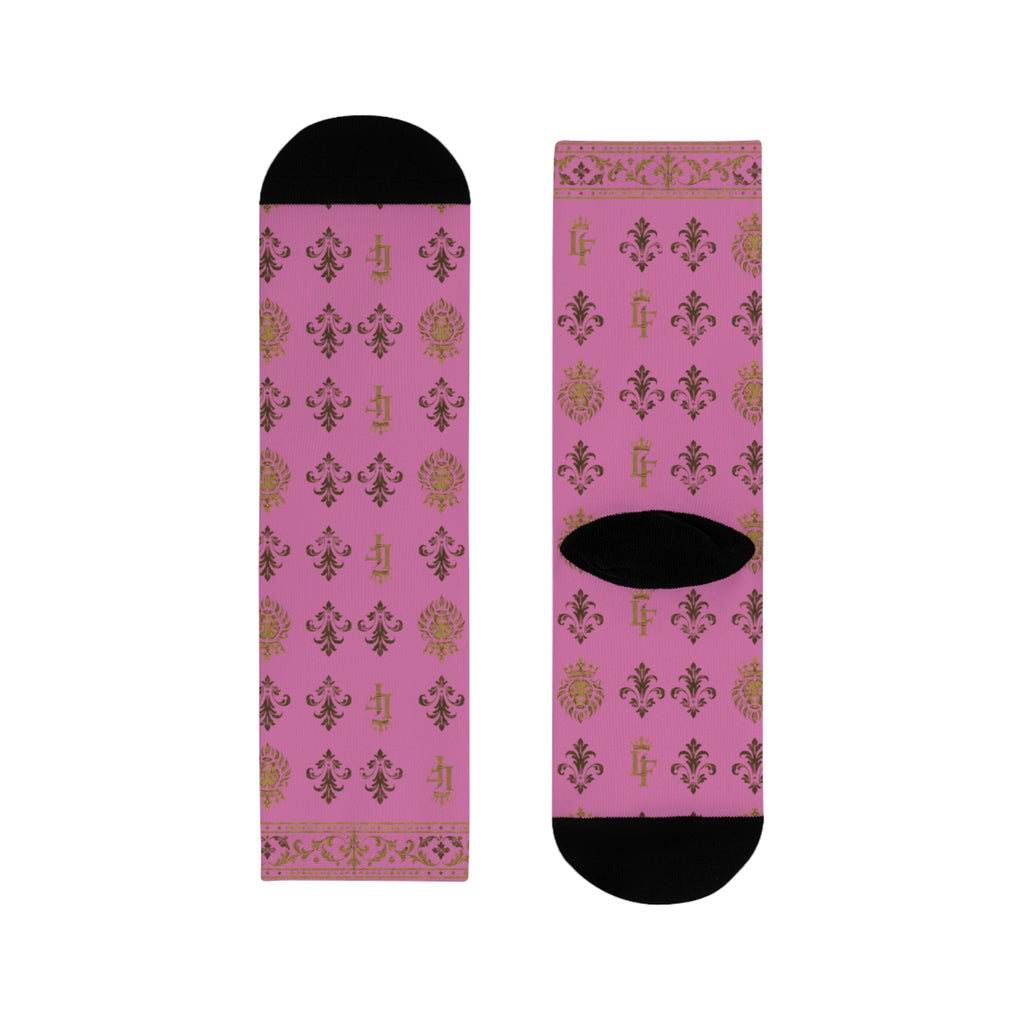 Pink Gold Damask Crew Socks — Floral Vintage Pattern Sublimation LegacyForged™