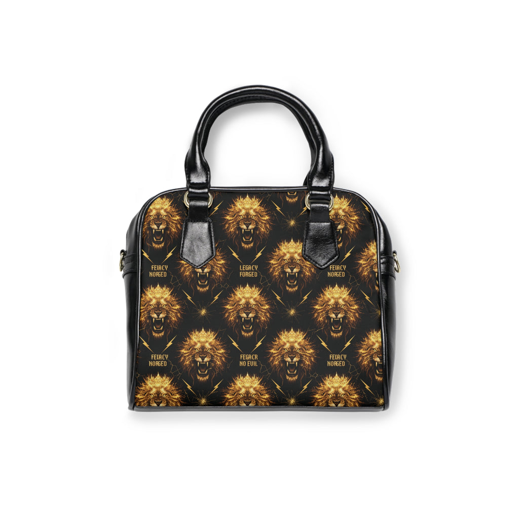 Lion Pattern Shoulder Handbag — Black & Gold Fierce Lion
