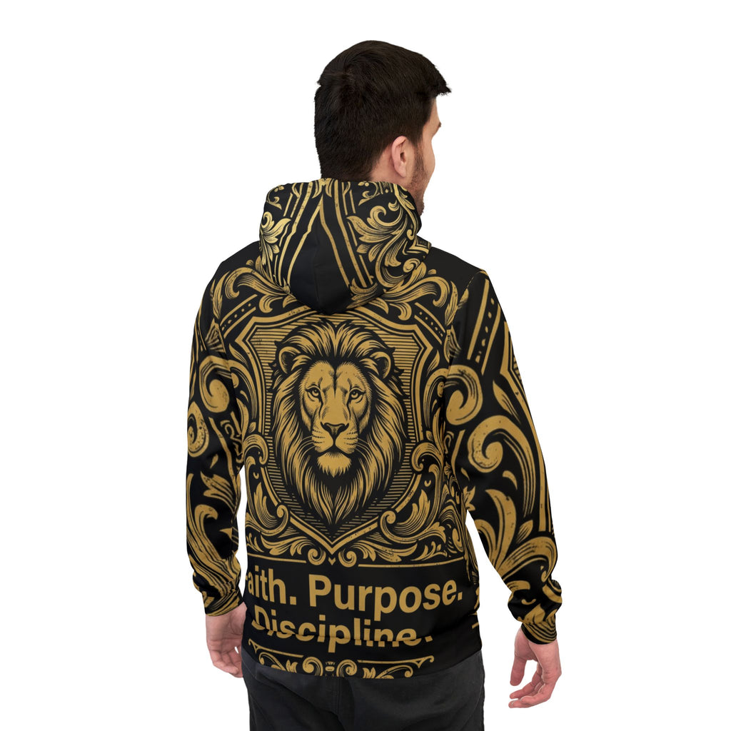 Lion Crest Hoodie — Faith. Purpose. Discipline. Athletic Hooded Sweatshirt