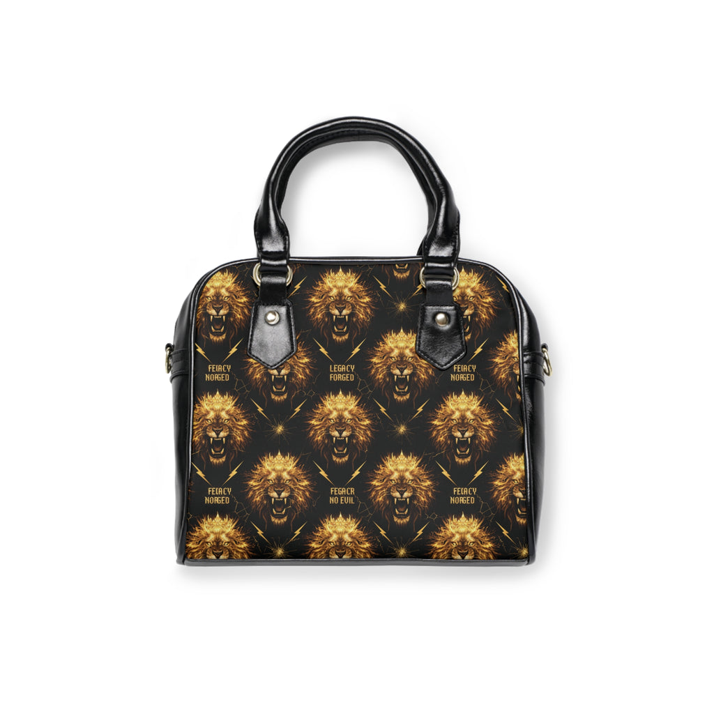 Lion Pattern Shoulder Handbag — Black & Gold Fierce Lion