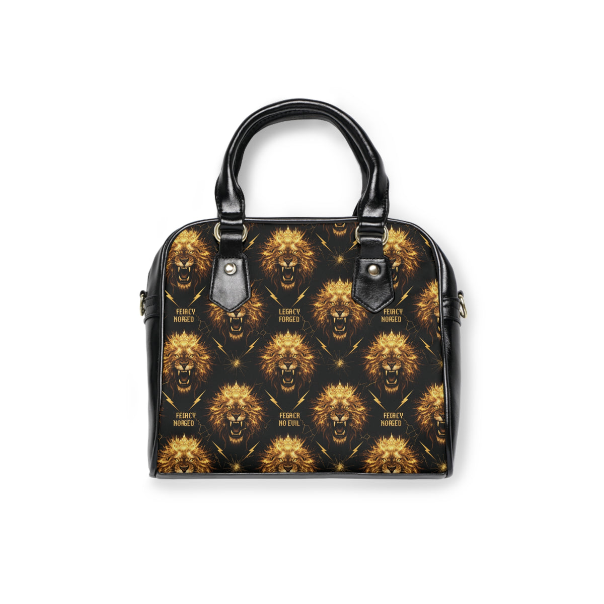 Lion Pattern Shoulder Handbag — Black & Gold Fierce Lion