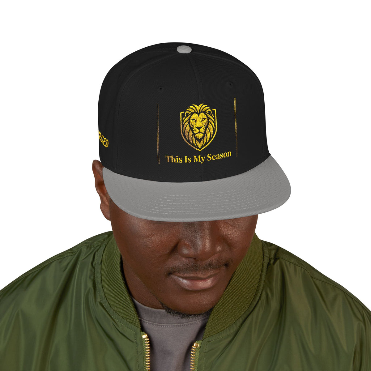 Gold Embroidered Crest Snapback Hat – Vintage Shield Logo Cap