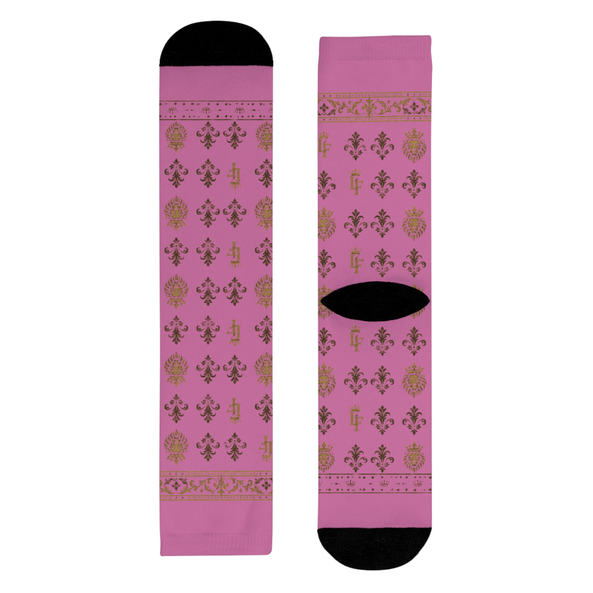 Pink Gold Damask Crew Socks — Floral Vintage Pattern Sublimation LegacyForged™
