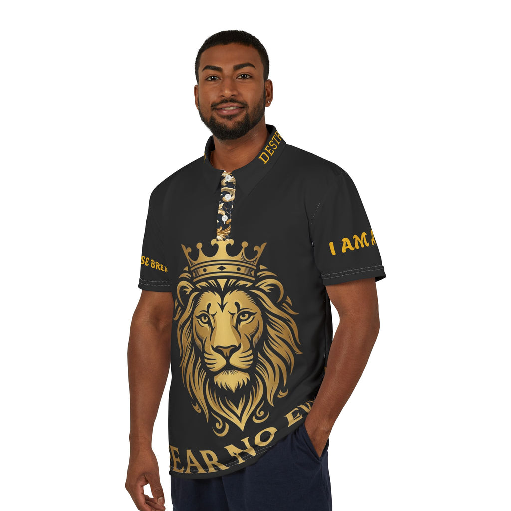 Fear No Evil Lion Polo Shirt — Regal Crowned Lion Graphic