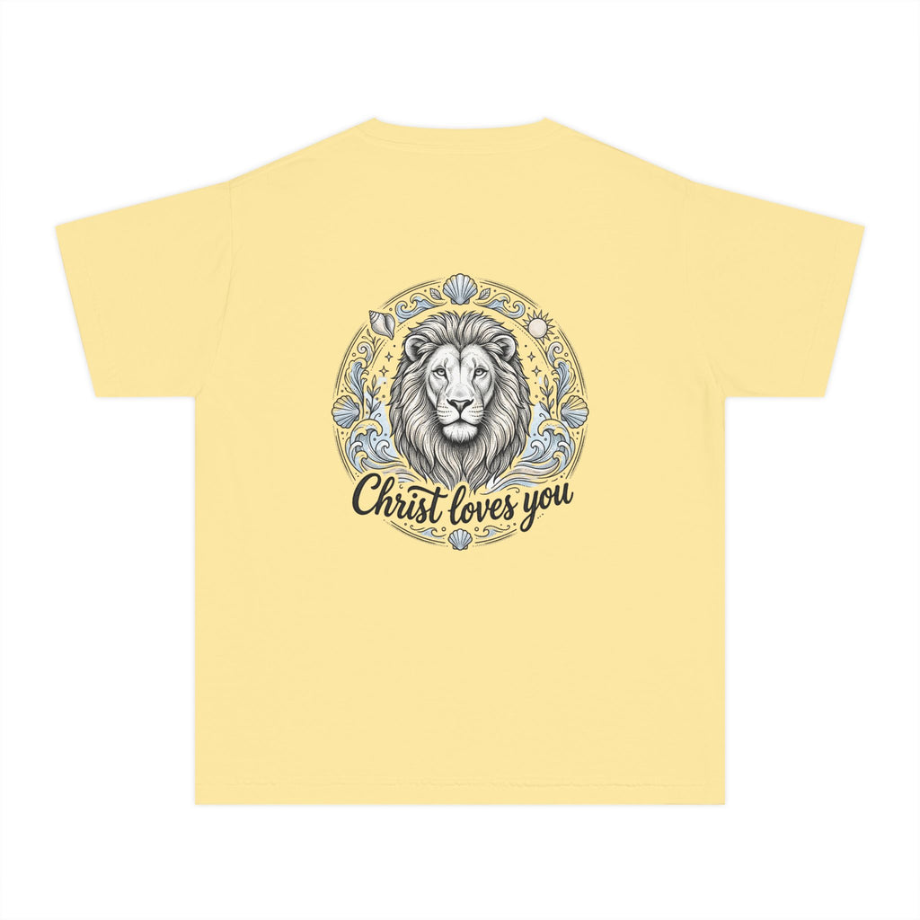Youth Tee — 'Christ Loves You' Lion Graphic Christian T‑Shirt