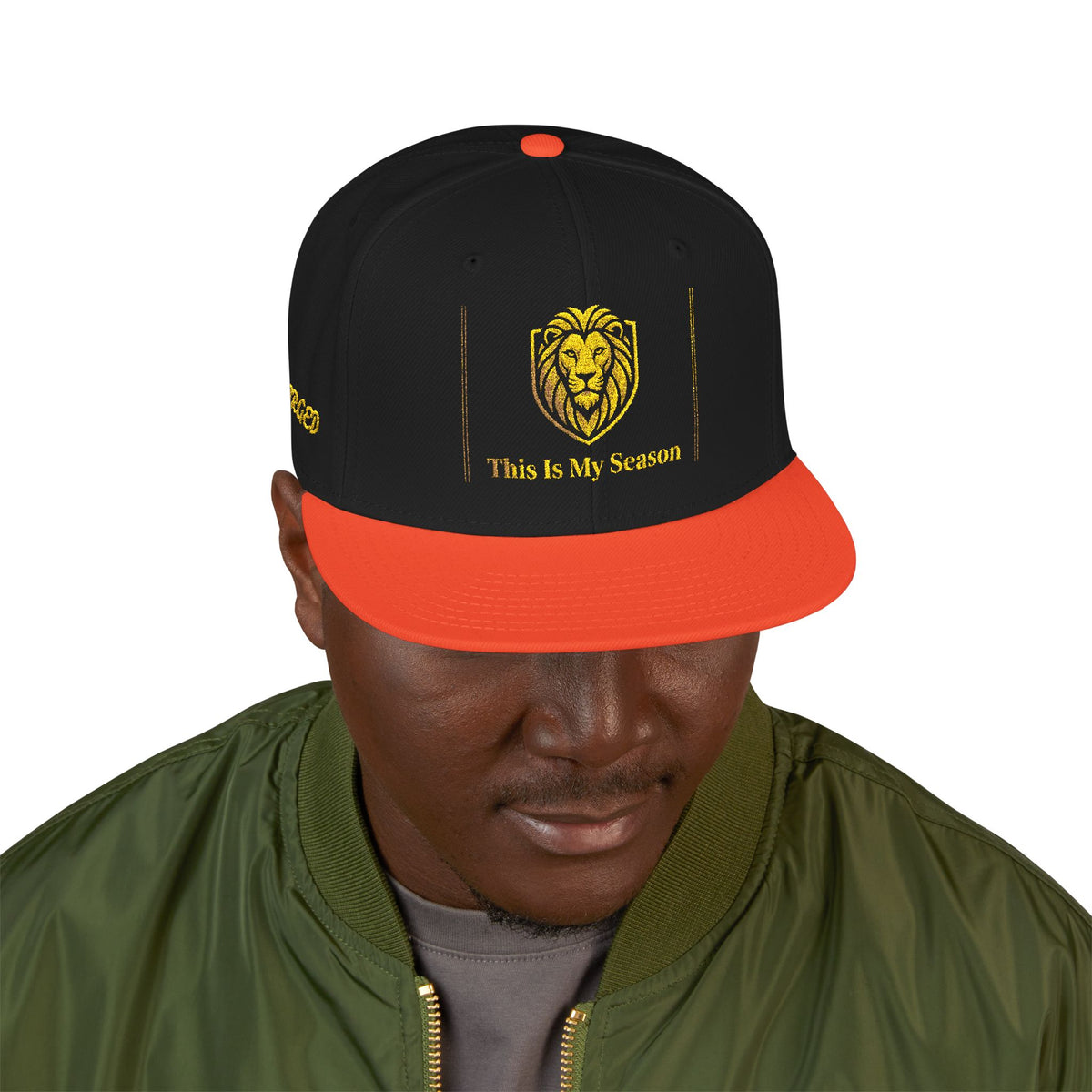 Gold Embroidered Crest Snapback Hat – Vintage Shield Logo Cap