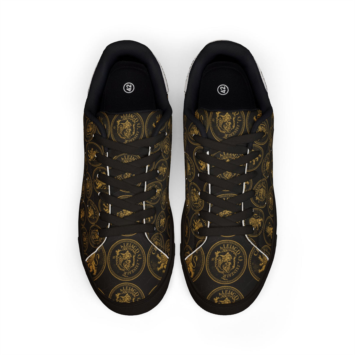 Low-Top Leather Sneakers — Vintage Medallion Patterned Men’s Casual Shoes