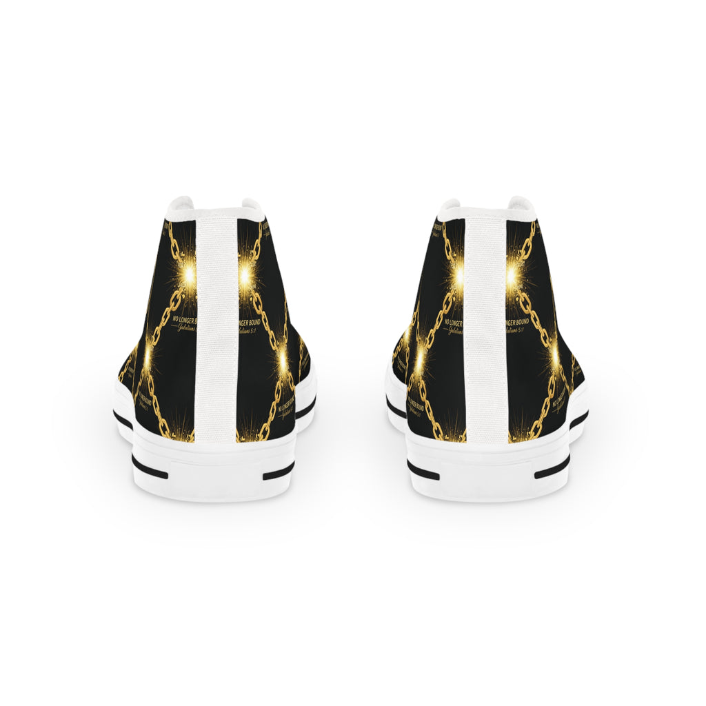 Gold Chain Pattern High Top Sneakers — Men's Black & Metallic Streetwear