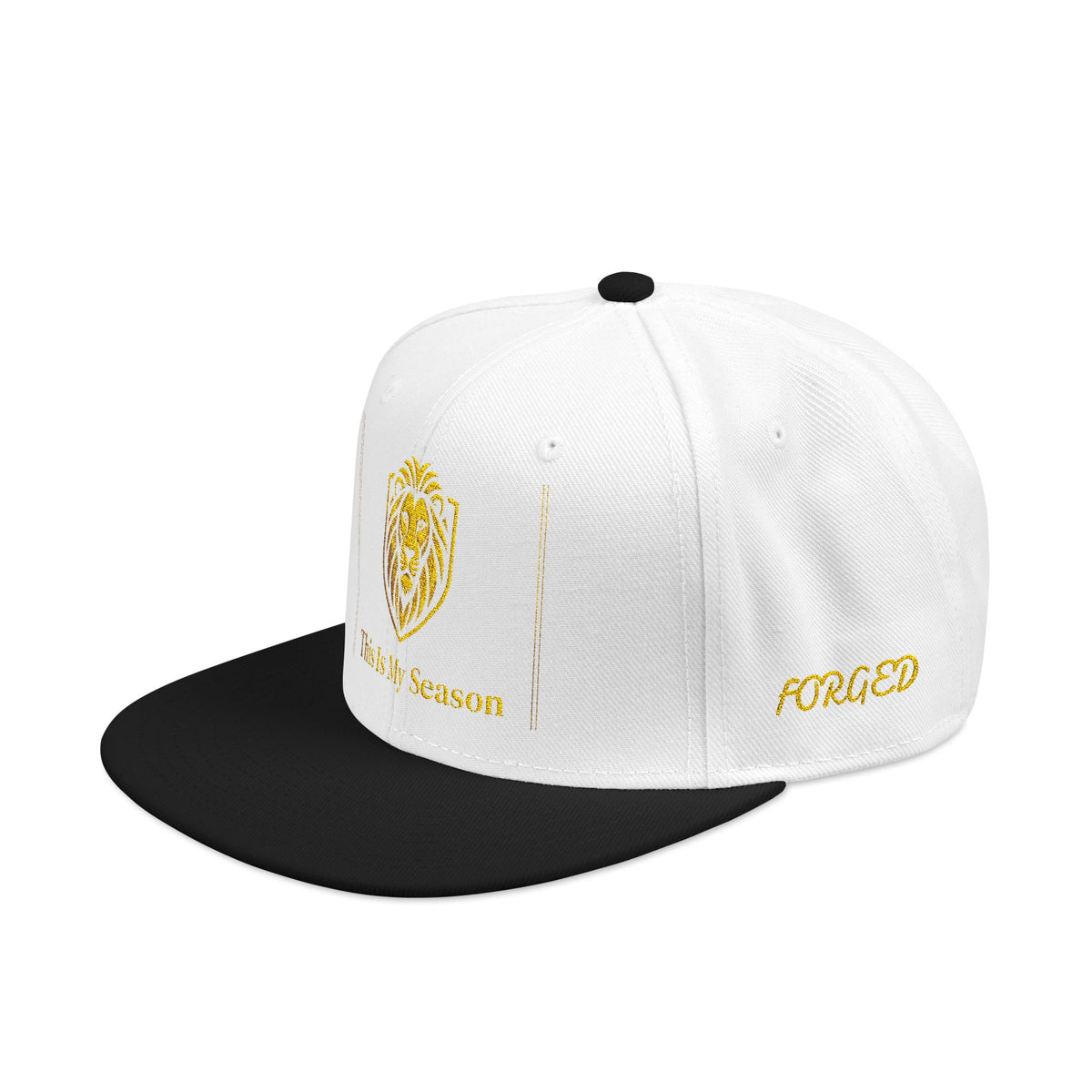 Gold Embroidered Crest Snapback Hat – Vintage Shield Logo Cap