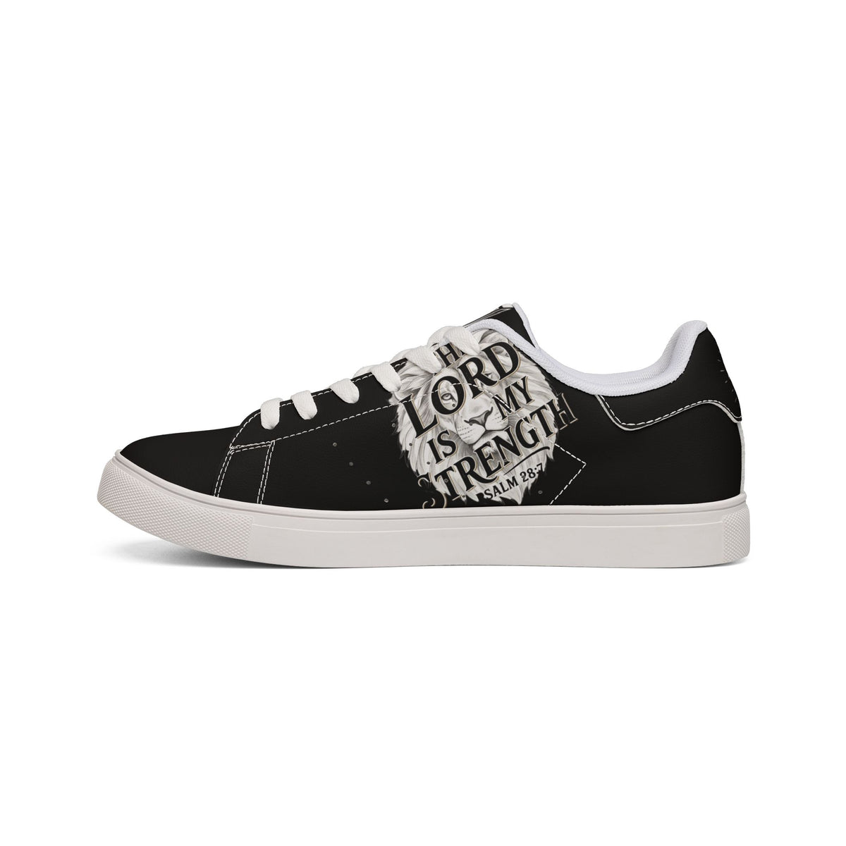 Men's Low-Top Leather Sneakers — "The Lord Is My Strength" Script Design