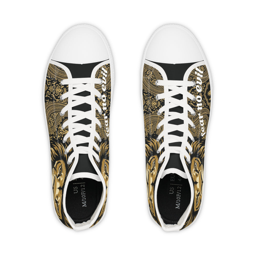 Lion Graphic High-Top Sneakers — "Fear No Evil" Statement Shoes