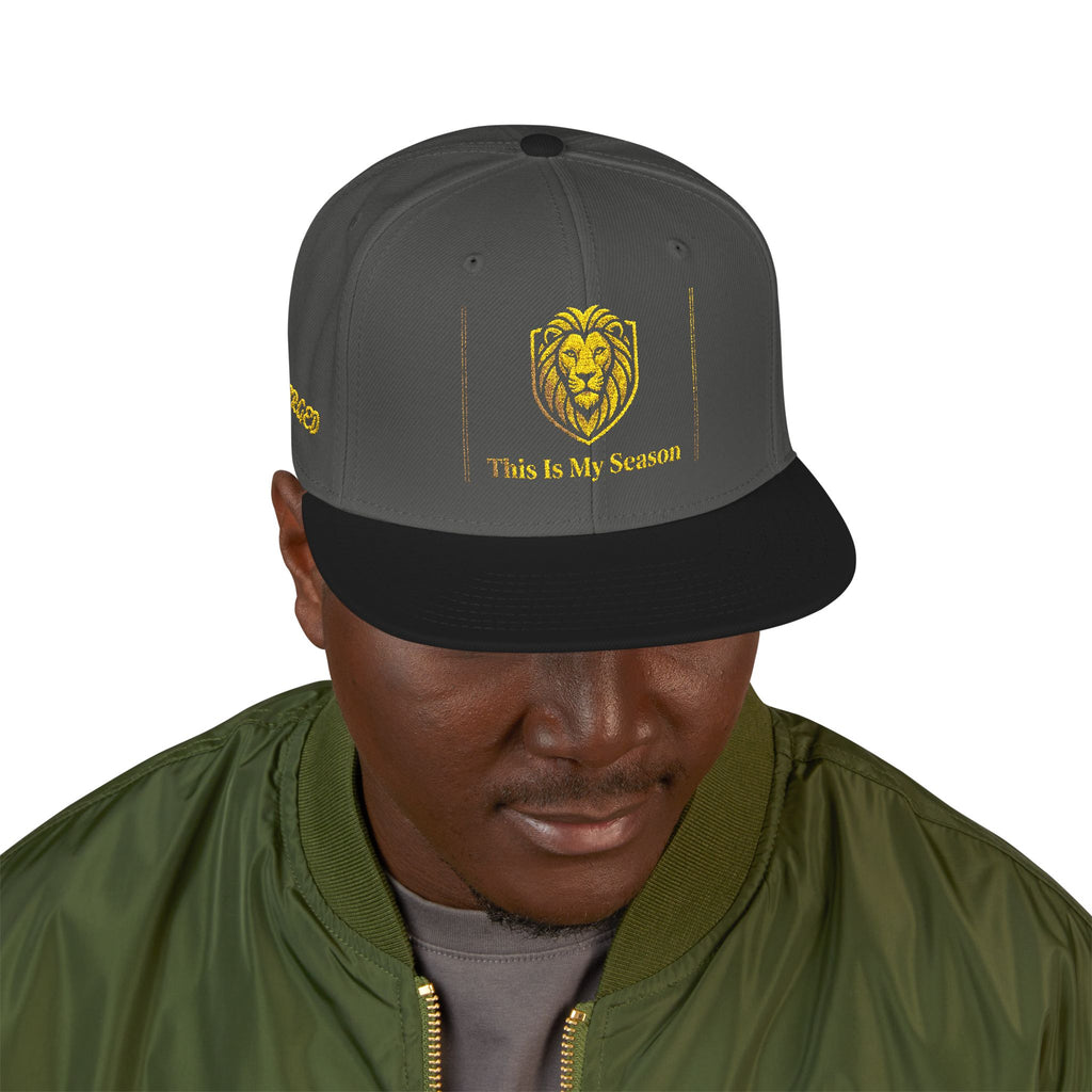 Gold Embroidered Crest Snapback Hat – Vintage Shield Logo Cap
